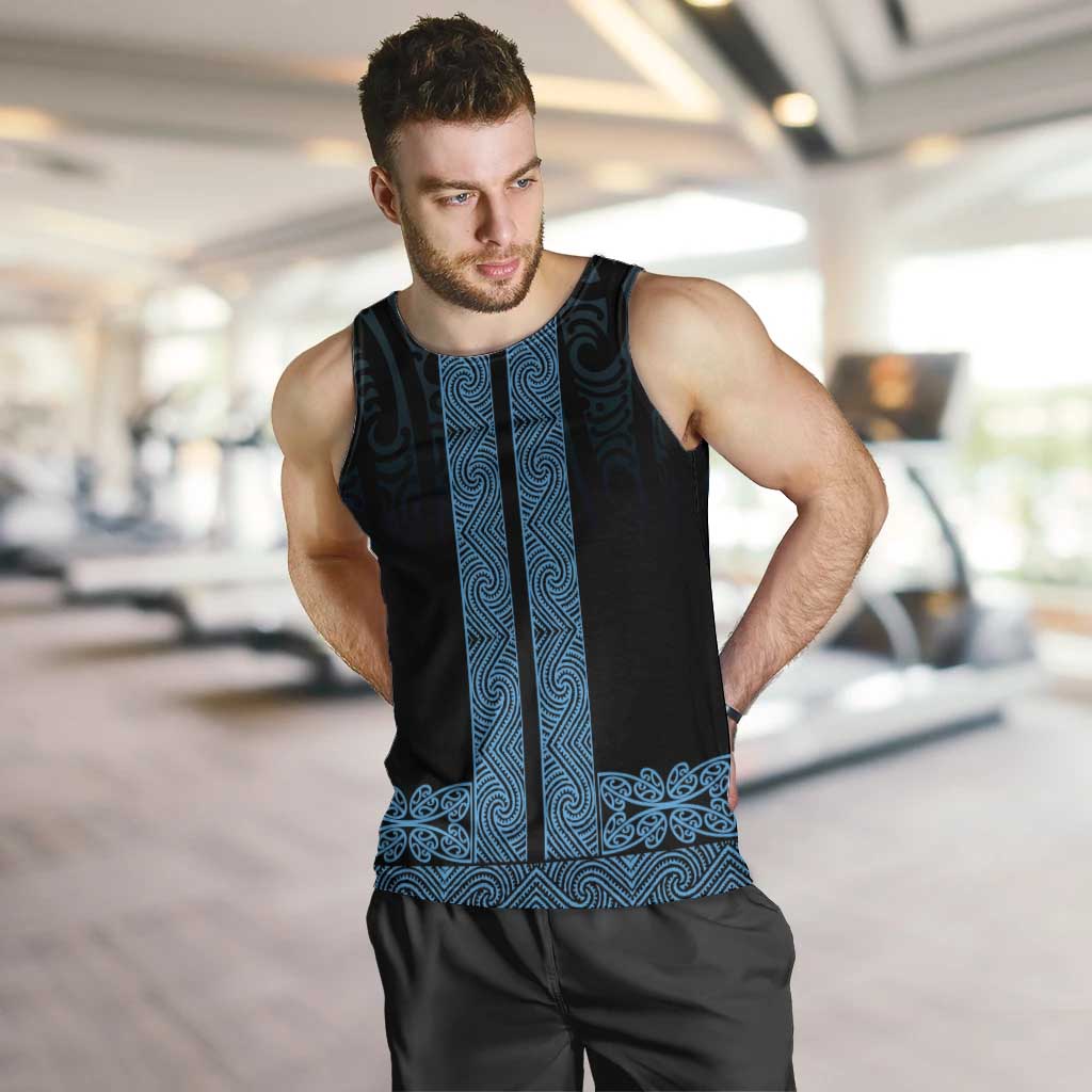 New Zealand Maori Kowhaiwhai Men Tank Top Kikorangi Maui and Mangopare