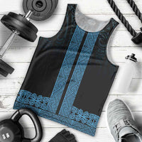 New Zealand Maori Kowhaiwhai Men Tank Top Kikorangi Maui and Mangopare