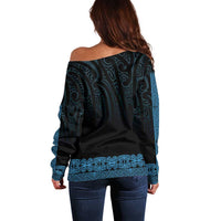 New Zealand Maori Kowhaiwhai Off Shoulder Sweater Kikorangi Maui and Mangopare