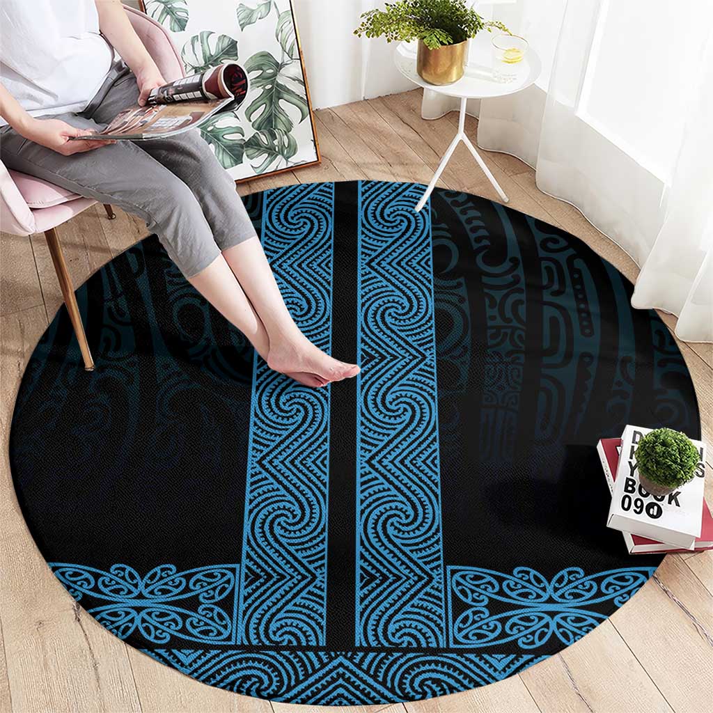 New Zealand Maori Kowhaiwhai Round Carpet Kikorangi Maui and Mangopare