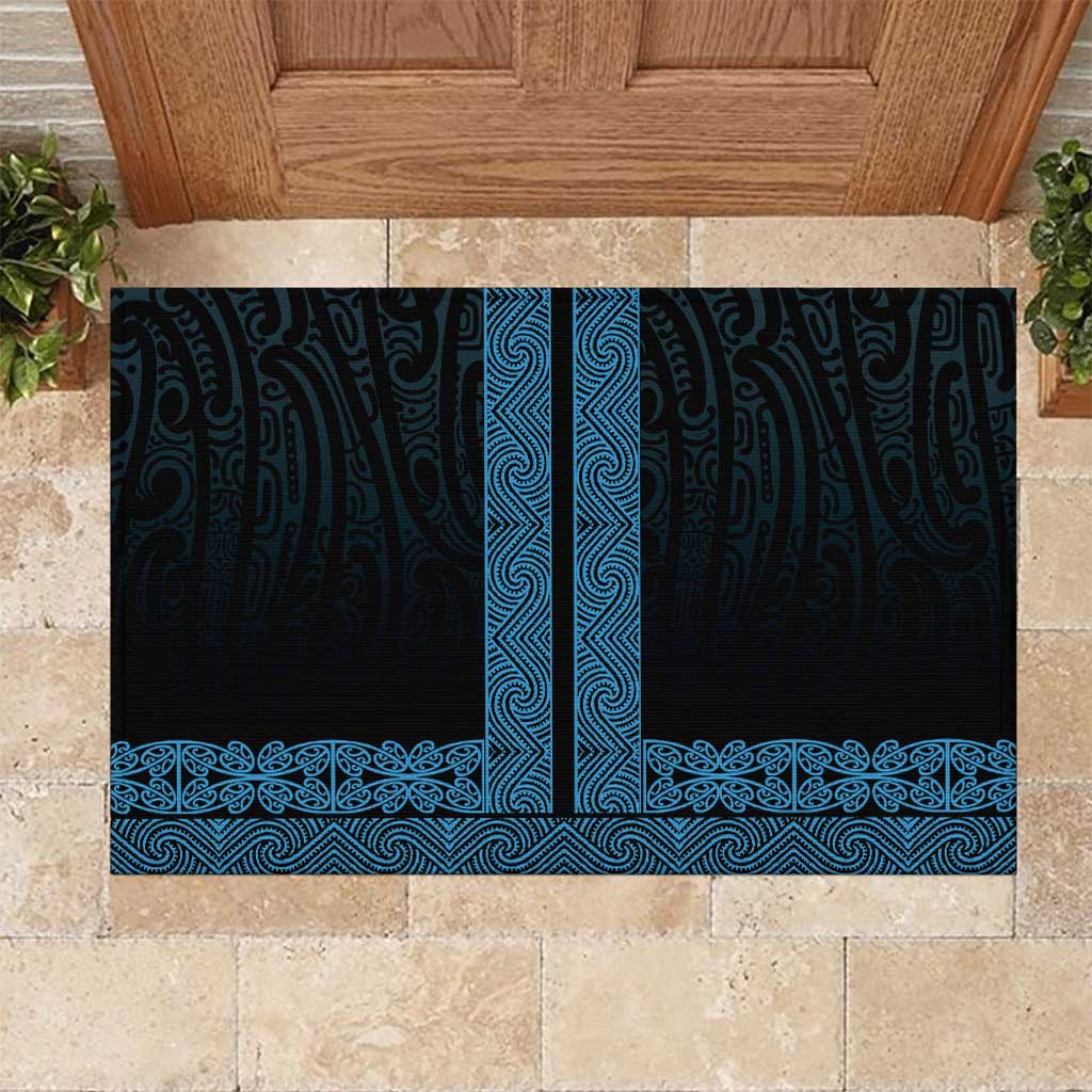 New Zealand Maori Kowhaiwhai Rubber Doormat Kikorangi Maui and Mangopare LT9 Blue - Polynesian Pride