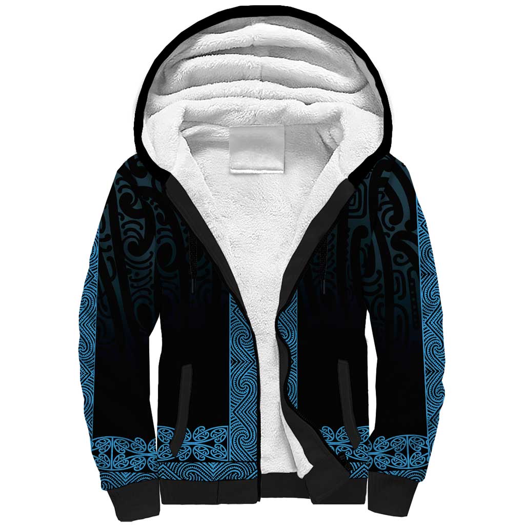 New Zealand Maori Kowhaiwhai Sherpa Hoodie Kikorangi Maui and Mangopare