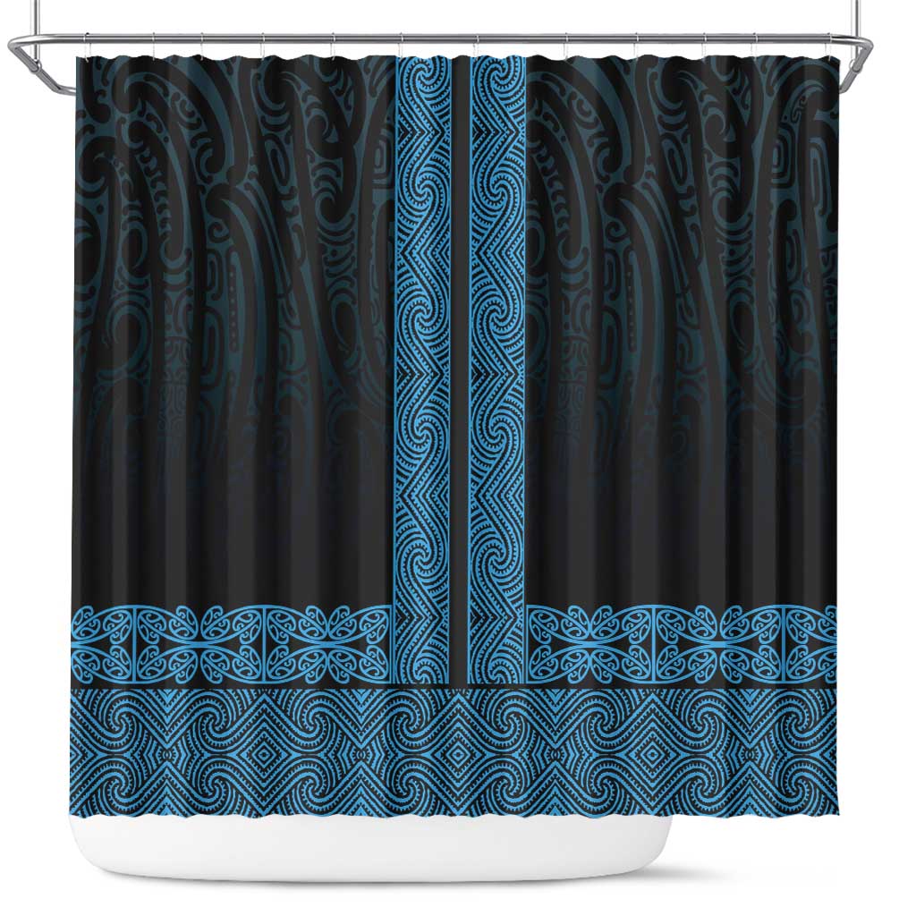 New Zealand Maori Kowhaiwhai Shower Curtain Kikorangi Maui and Mangopare