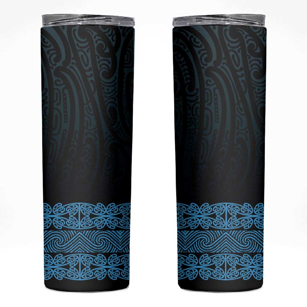 New Zealand Maori Kowhaiwhai Skinny Tumbler Kikorangi Maui and Mangopare LT9 Blue - Polynesian Pride