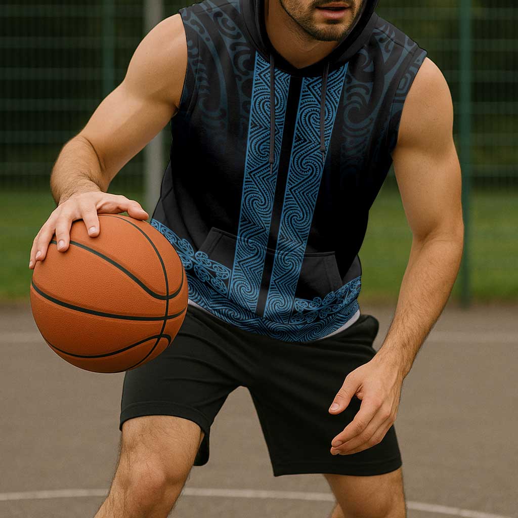 New Zealand Maori Kowhaiwhai Sleeveless Hoodie Kikorangi Maui and Mangopare - Polynesian Pride