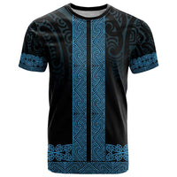 New Zealand Maori Kowhaiwhai T Shirt Kikorangi Maui and Mangopare LT9 Blue - Polynesian Pride