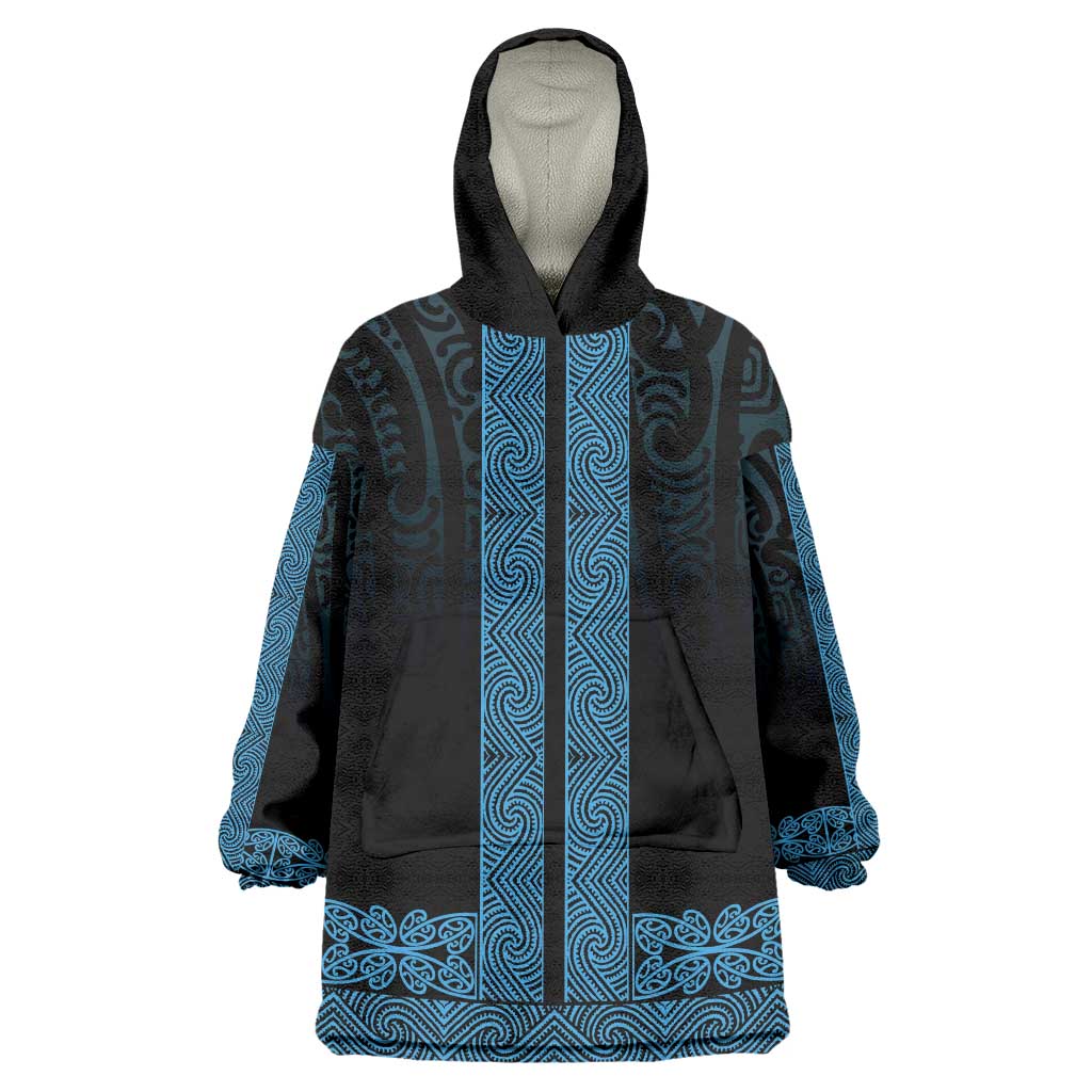 New Zealand Maori Kowhaiwhai Wearable Blanket Hoodie Kikorangi Maui and Mangopare