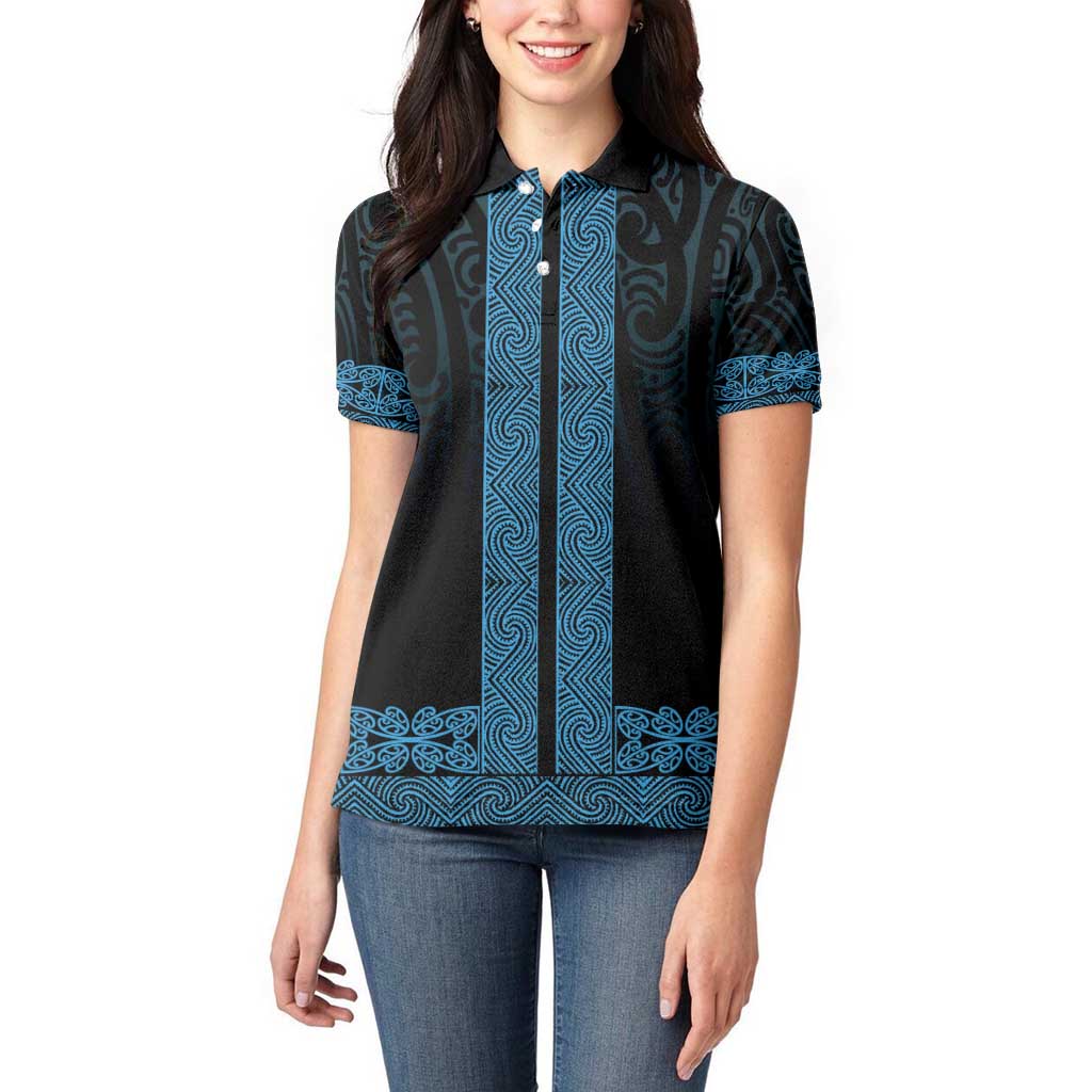 New Zealand Maori Kowhaiwhai Women Polo Shirt Kikorangi Maui and Mangopare