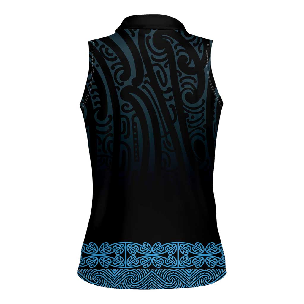 New Zealand Maori Kowhaiwhai Women Sleeveless Polo Shirt Kikorangi Maui and Mangopare