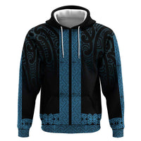 New Zealand Maori Kowhaiwhai Zip Hoodie Kikorangi Maui and Mangopare LT9 Pullover Hoodie Blue - Polynesian Pride
