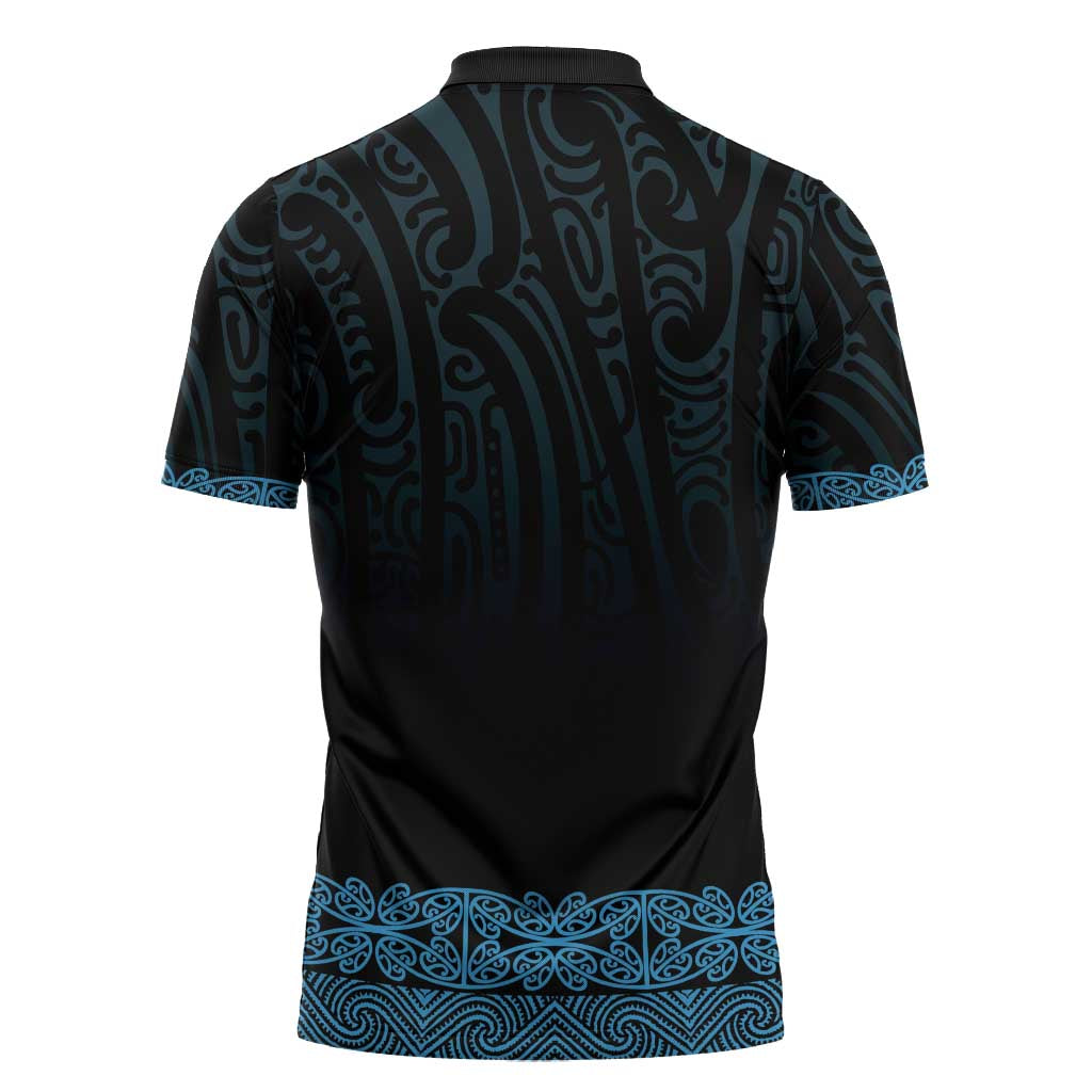 New Zealand Maori Kowhaiwhai Zipper Polo Shirt Kikorangi Maui and Mangopare - Polynesian Pride