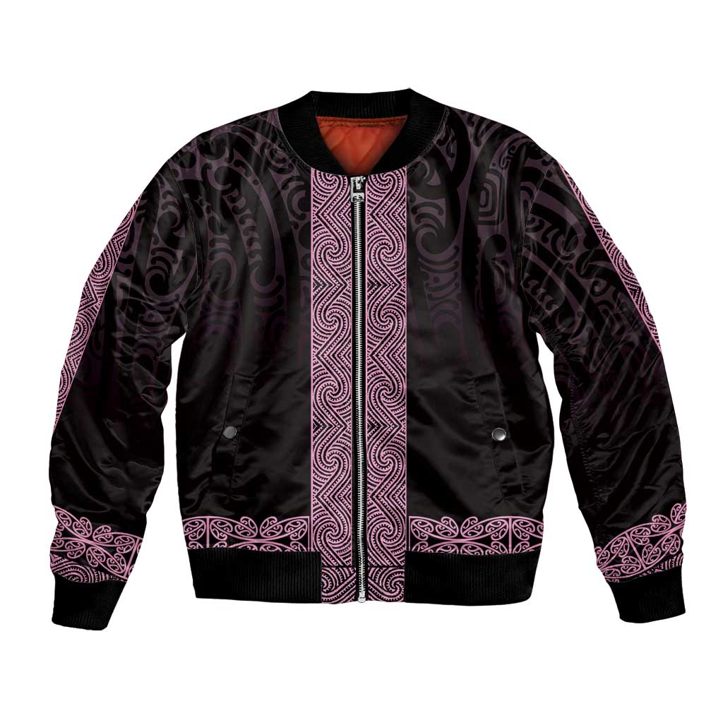 New Zealand Maori Kowhaiwhai Bomber Jacket Mawhero Maui and Mangopare LT9 Unisex Pink - Polynesian Pride