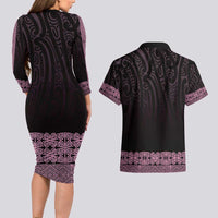 New Zealand Maori Kowhaiwhai Couples Matching Long Sleeve Bodycon Dress and Hawaiian Shirt Mawhero Maui and Mangopare