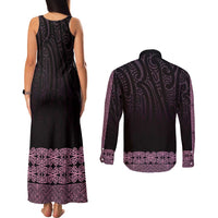 New Zealand Maori Kowhaiwhai Couples Matching Tank Maxi Dress and Long Sleeve Button Shirt Mawhero Maui and Mangopare LT9 - Polynesian Pride