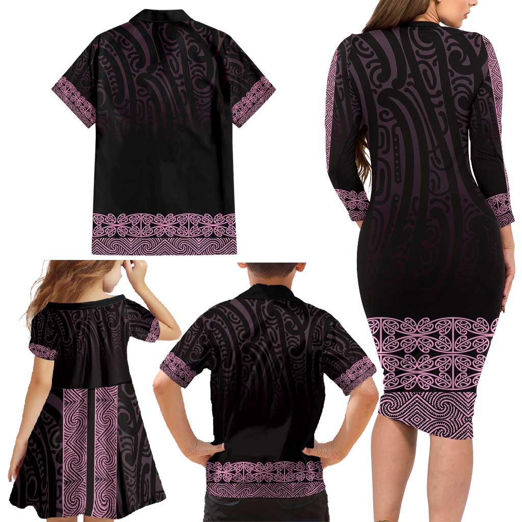 New Zealand Maori Kowhaiwhai Family Matching Long Sleeve Bodycon Dress and Hawaiian Shirt Mawhero Maui and Mangopare