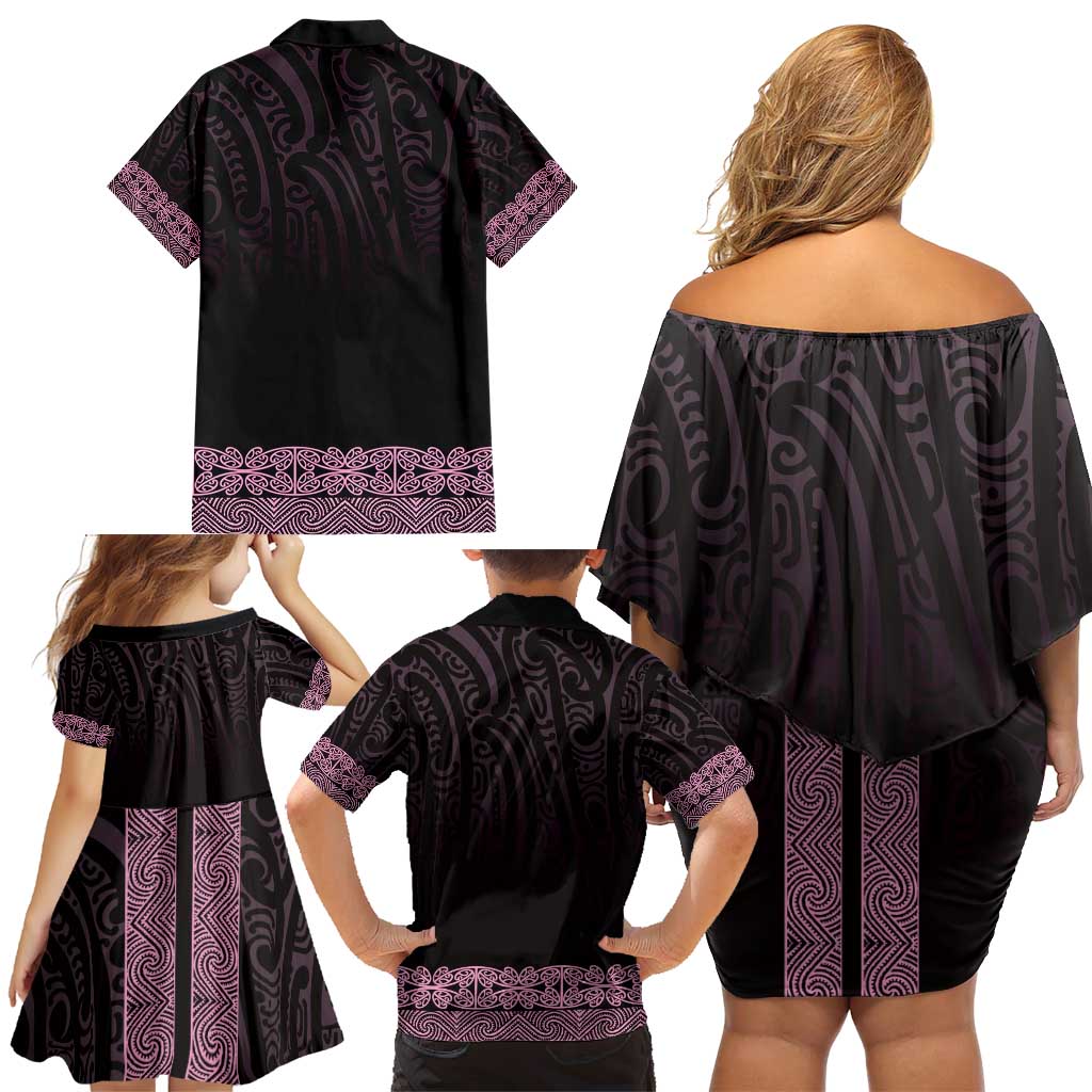 New Zealand Maori Kowhaiwhai Family Matching Off Shoulder Short Dress and Hawaiian Shirt Mawhero Maui and Mangopare