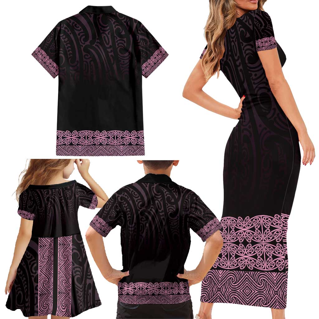New Zealand Maori Kowhaiwhai Family Matching Short Sleeve Bodycon Dress and Hawaiian Shirt Mawhero Maui and Mangopare
