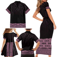New Zealand Maori Kowhaiwhai Family Matching Short Sleeve Bodycon Dress and Hawaiian Shirt Mawhero Maui and Mangopare