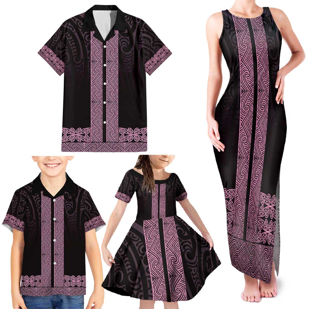 New Zealand Maori Kowhaiwhai Family Matching Tank Maxi Dress and Hawaiian Shirt Mawhero Maui and Mangopare