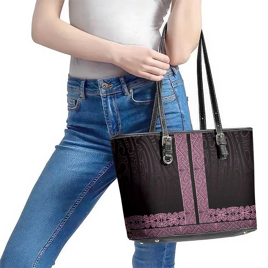 New Zealand Maori Kowhaiwhai Leather Tote Bag Mawhero Maui and Mangopare
