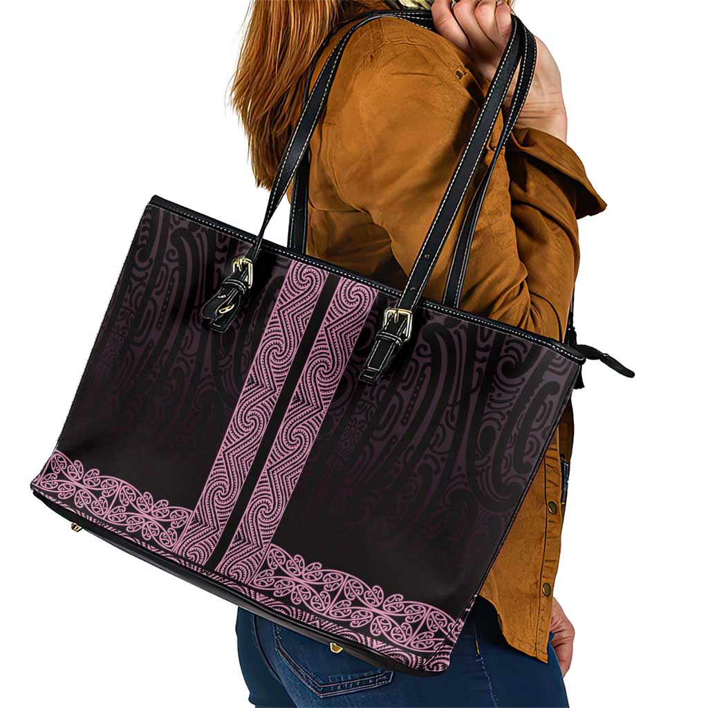 New Zealand Maori Kowhaiwhai Leather Tote Bag Mawhero Maui and Mangopare