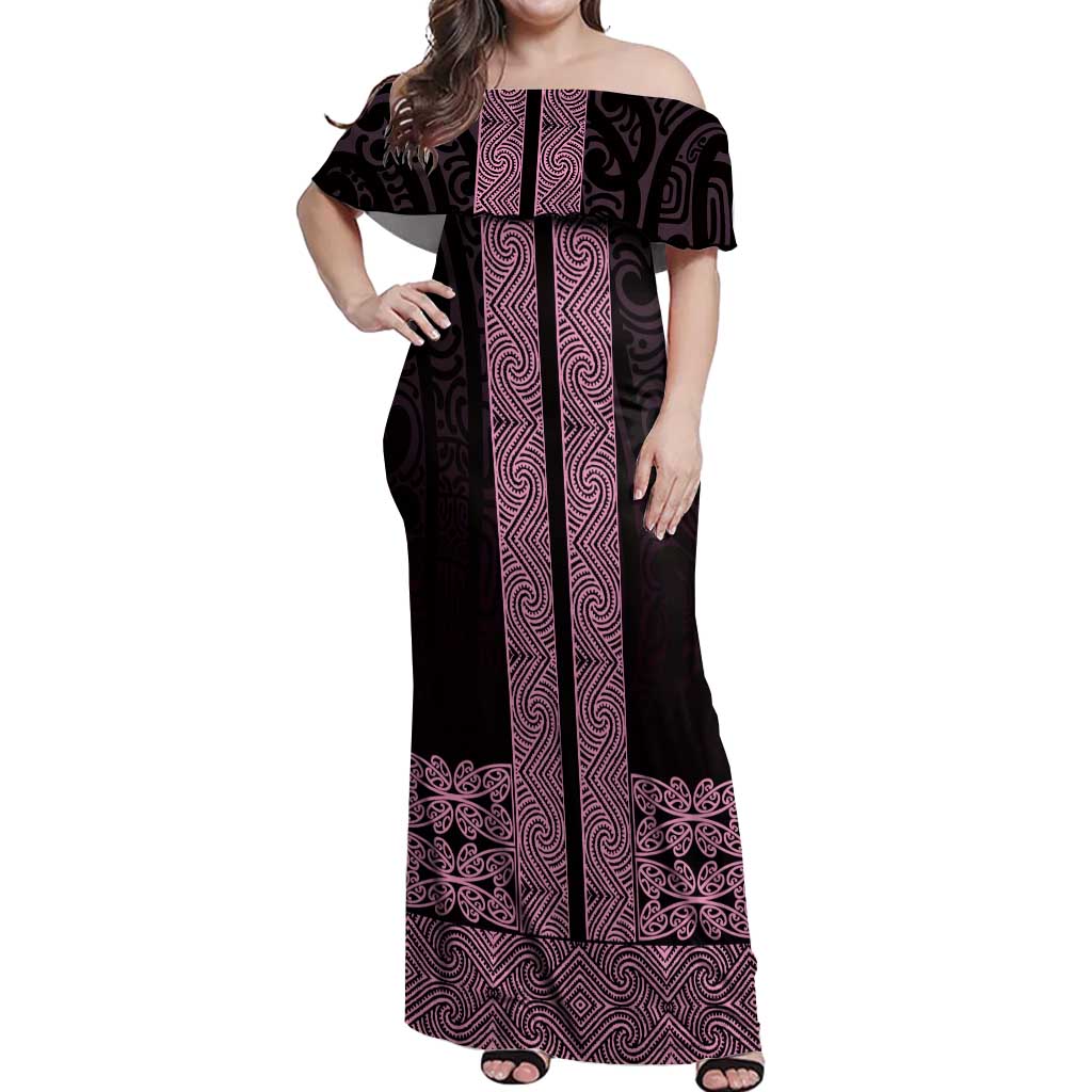 New Zealand Maori Kowhaiwhai Off Shoulder Maxi Dress Mawhero Maui and Mangopare