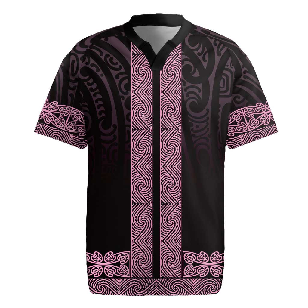 New Zealand Maori Kowhaiwhai Rugby Jersey Mawhero Maui and Mangopare LT9 Pink - Polynesian Pride