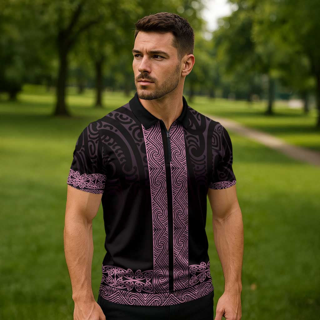 New Zealand Maori Kowhaiwhai Zipper Polo Shirt Mawhero Maui and Mangopare - Polynesian Pride