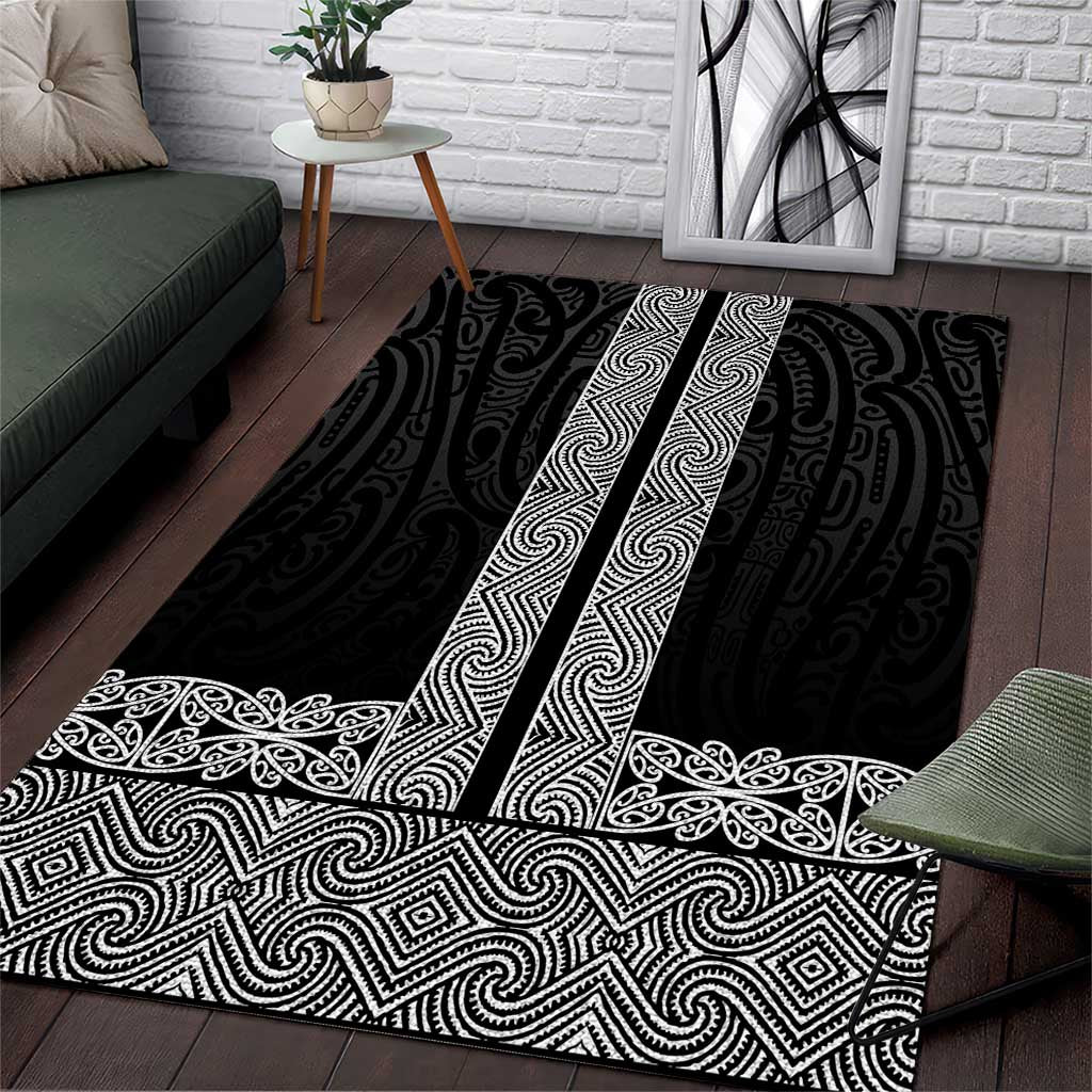 New Zealand Maori Kowhaiwhai Area Rug Pango Maui and Mangopare LT9 Black - Polynesian Pride