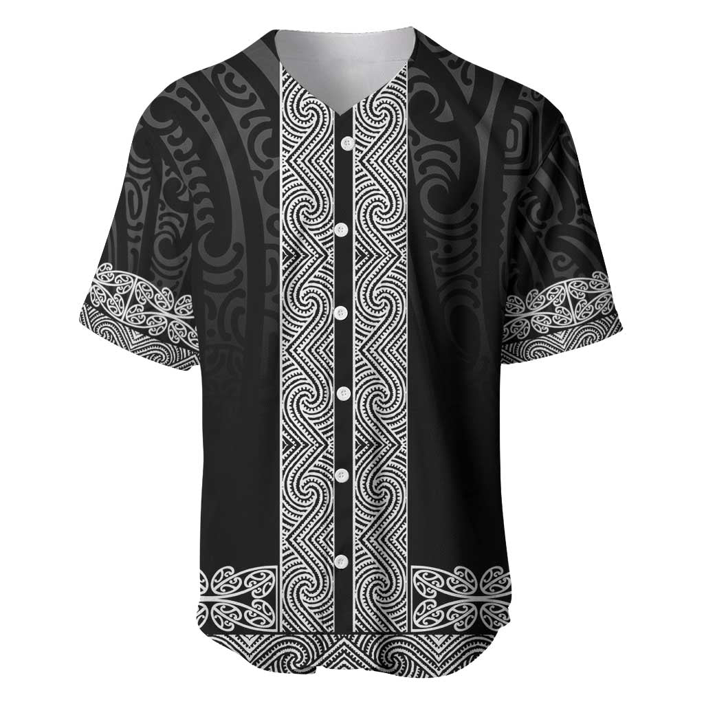 New Zealand Maori Kowhaiwhai Baseball Jersey Pango Maui and Mangopare LT9 Black - Polynesian Pride