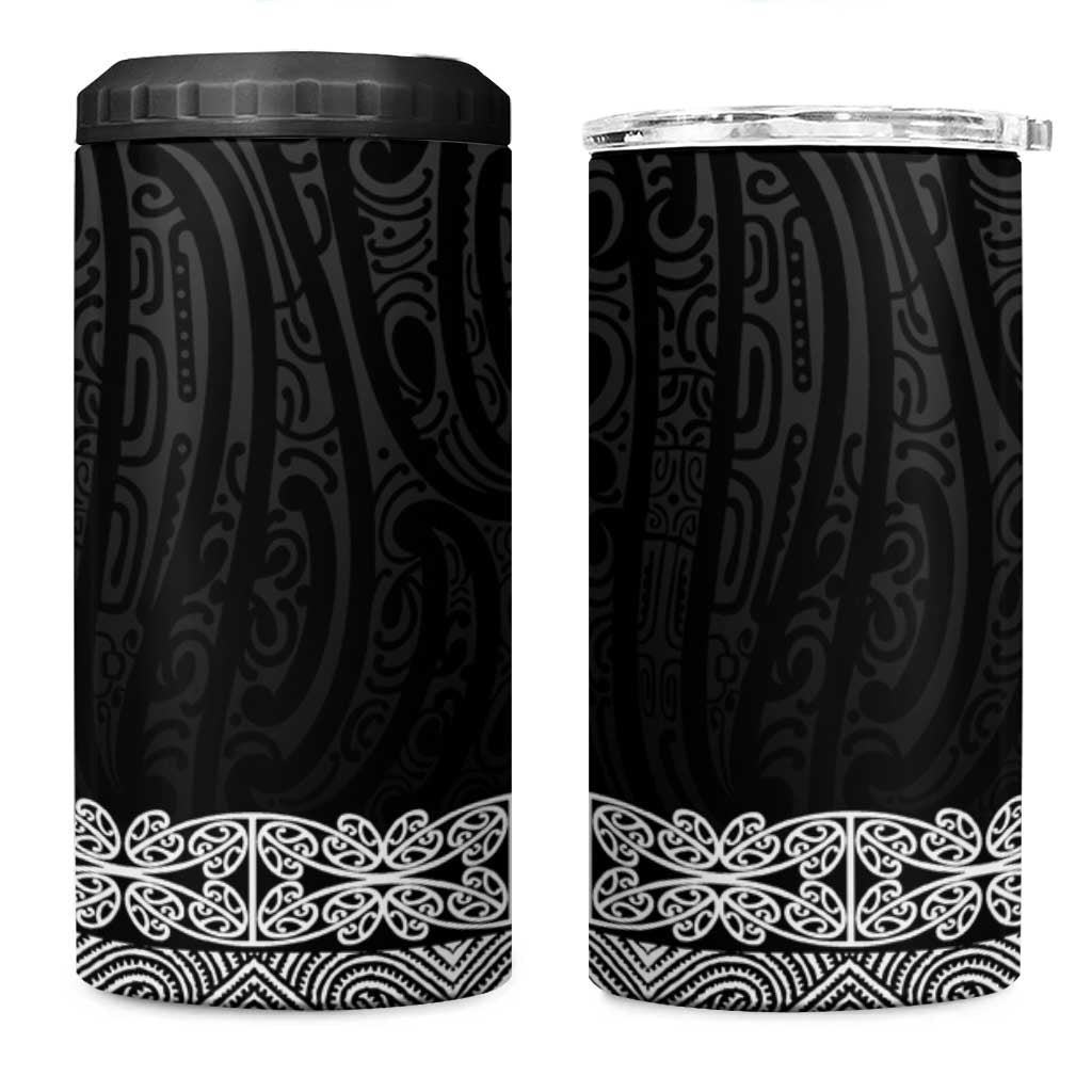 New Zealand Maori Kowhaiwhai 4 in 1 Can Cooler Tumbler Pango Maui and Mangopare LT9 One Size: 16 oz Black - Polynesian Pride