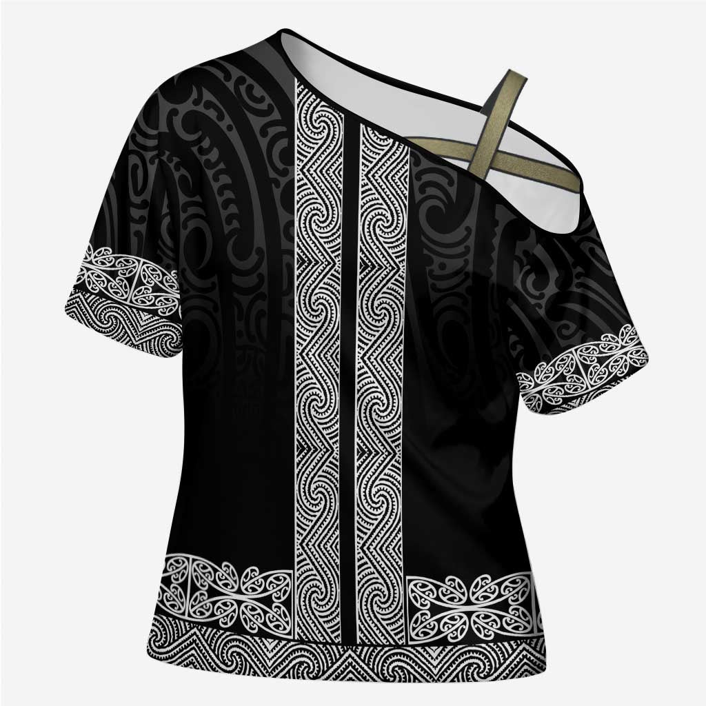 New Zealand Maori Kowhaiwhai Cross Shoulder Shirt Pango Maui and Mangopare - Polynesian Pride