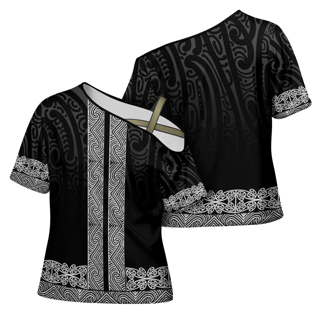 New Zealand Maori Kowhaiwhai Cross Shoulder Shirt Pango Maui and Mangopare - Polynesian Pride