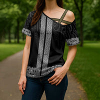 New Zealand Maori Kowhaiwhai Cross Shoulder Shirt Pango Maui and Mangopare - Polynesian Pride