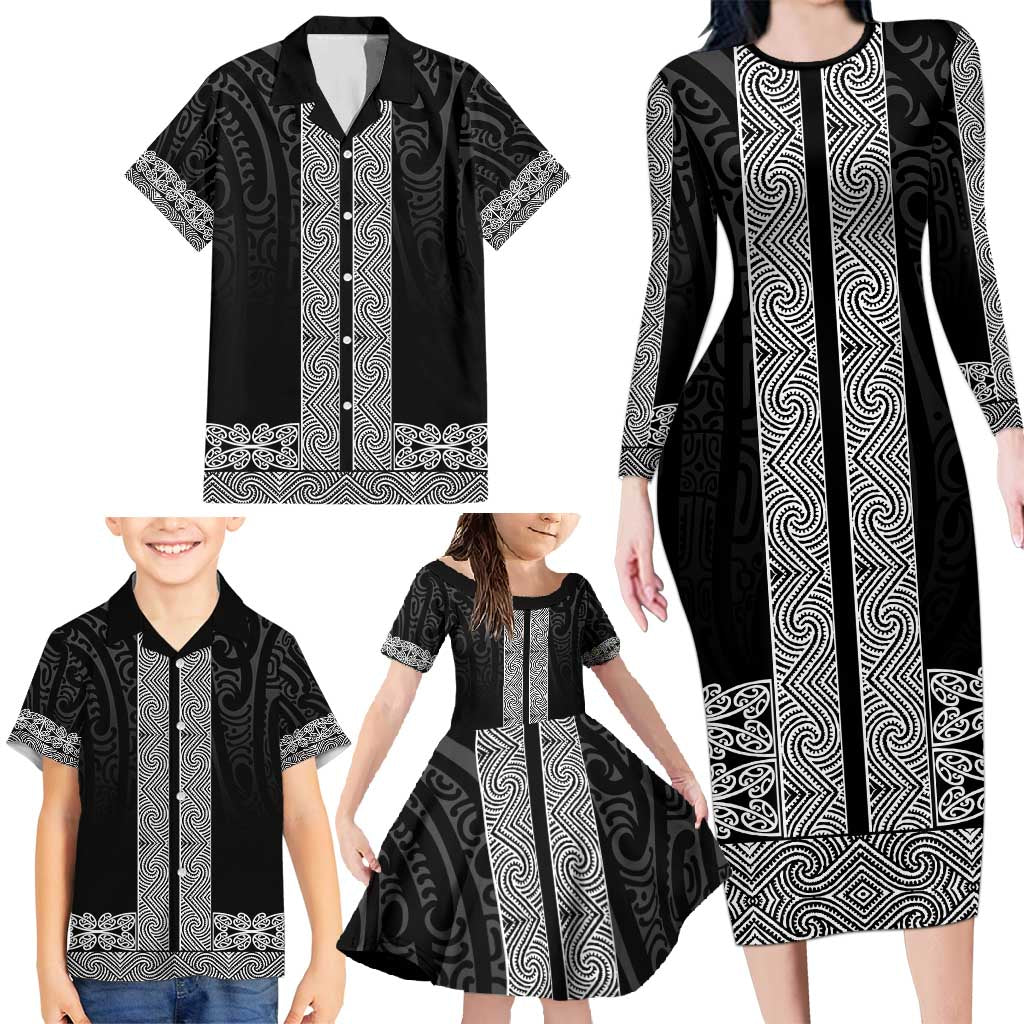 New Zealand Maori Kowhaiwhai Family Matching Long Sleeve Bodycon Dress and Hawaiian Shirt Pango Maui and Mangopare