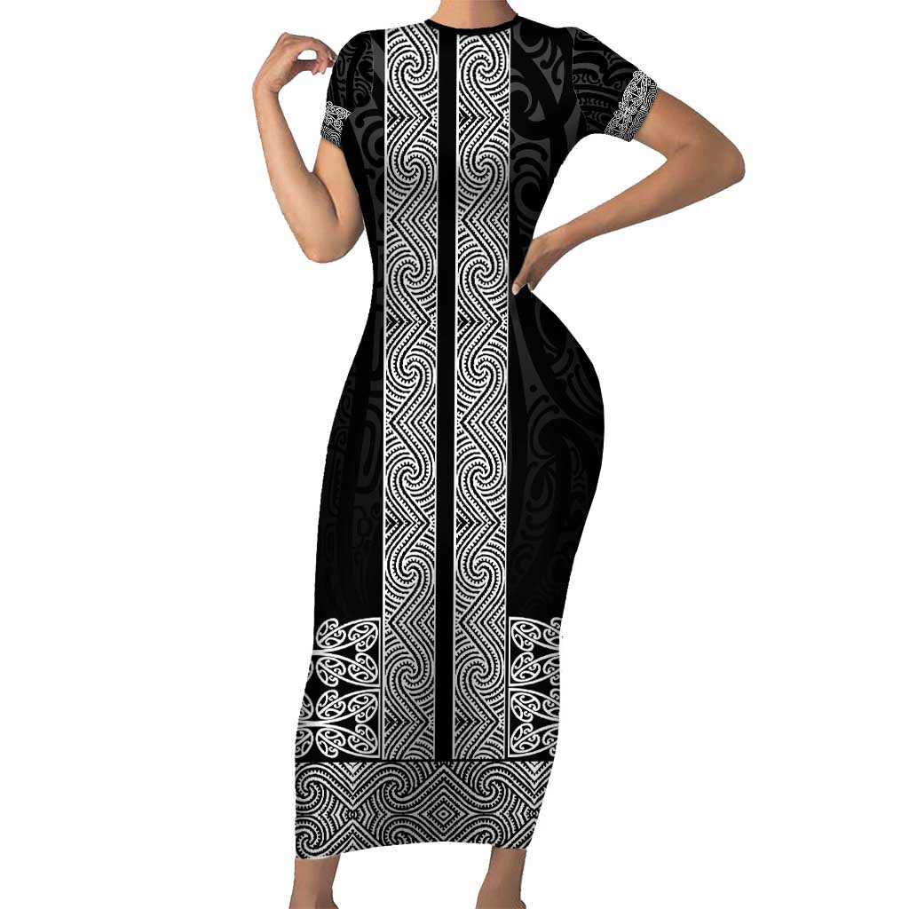 New Zealand Maori Kowhaiwhai Family Matching Short Sleeve Bodycon Dress and Hawaiian Shirt Pango Maui and Mangopare