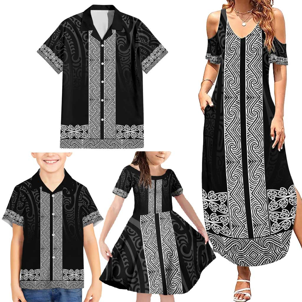 New Zealand Maori Kowhaiwhai Family Matching Summer Maxi Dress and Hawaiian Shirt Pango Maui and Mangopare