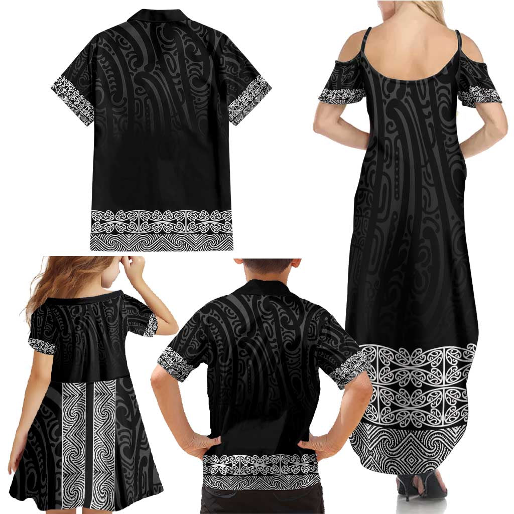 New Zealand Maori Kowhaiwhai Family Matching Summer Maxi Dress and Hawaiian Shirt Pango Maui and Mangopare