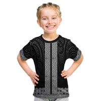 New Zealand Maori Kowhaiwhai Kid T Shirt Pango Maui and Mangopare LT9 Black - Polynesian Pride