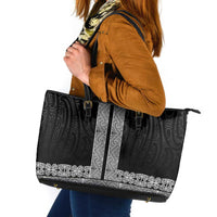 New Zealand Maori Kowhaiwhai Leather Tote Bag Pango Maui and Mangopare LT9 Black - Polynesian Pride