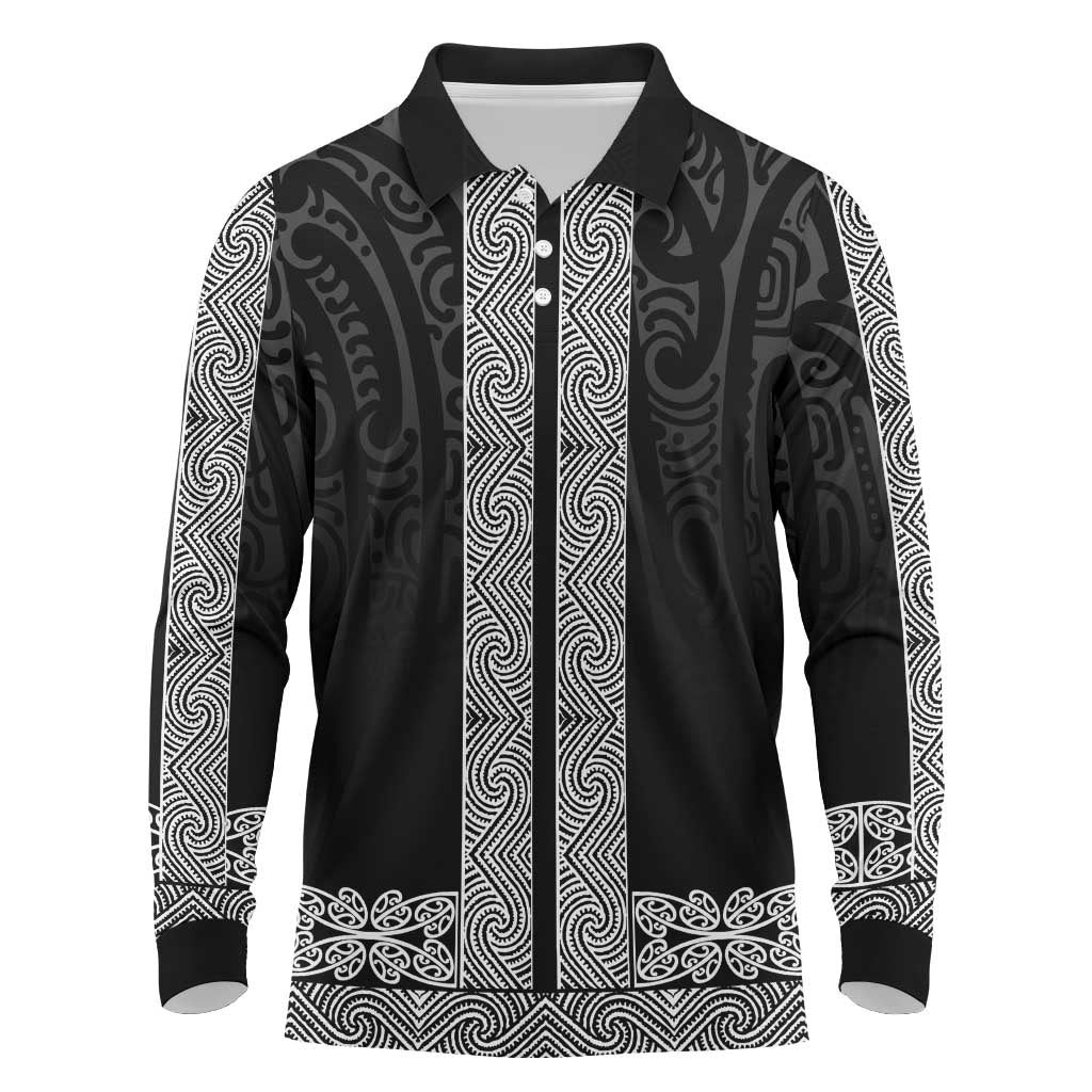 New Zealand Maori Kowhaiwhai Long Sleeve Polo Shirt Pango Maui and Mangopare