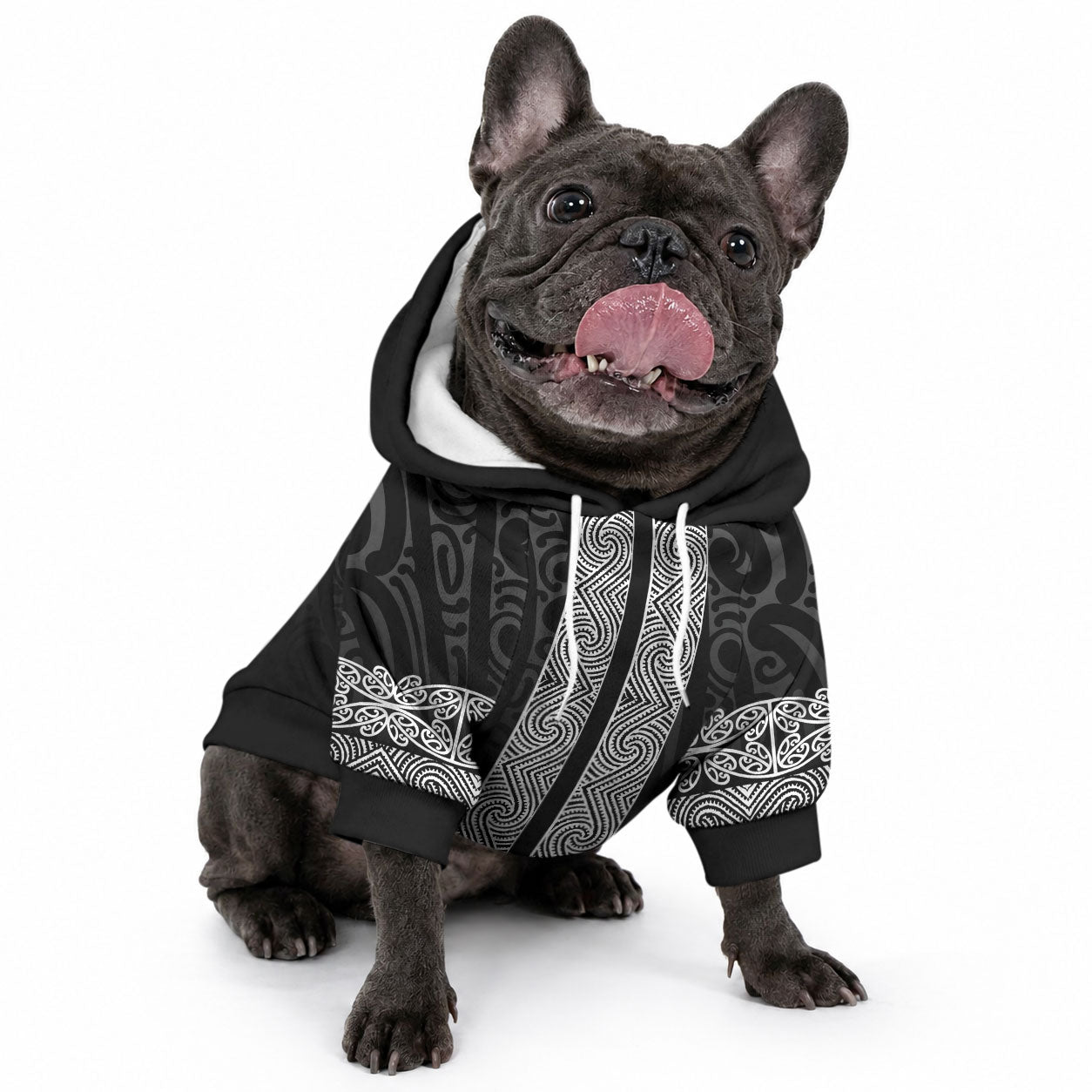New Zealand Maori Kowhaiwhai Pet Hoodie Pango Maui and Mangopare
