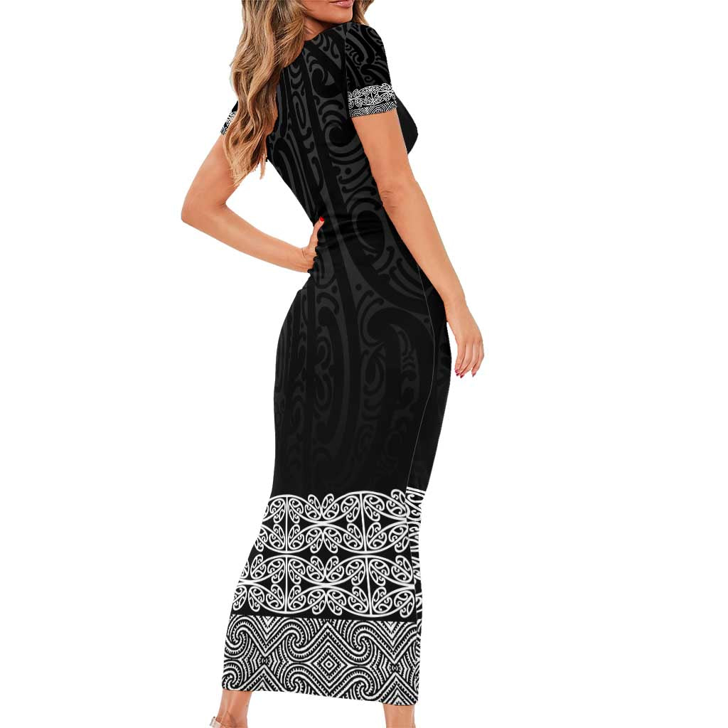 New Zealand Maori Kowhaiwhai Short Sleeve Bodycon Dress Pango Maui and Mangopare