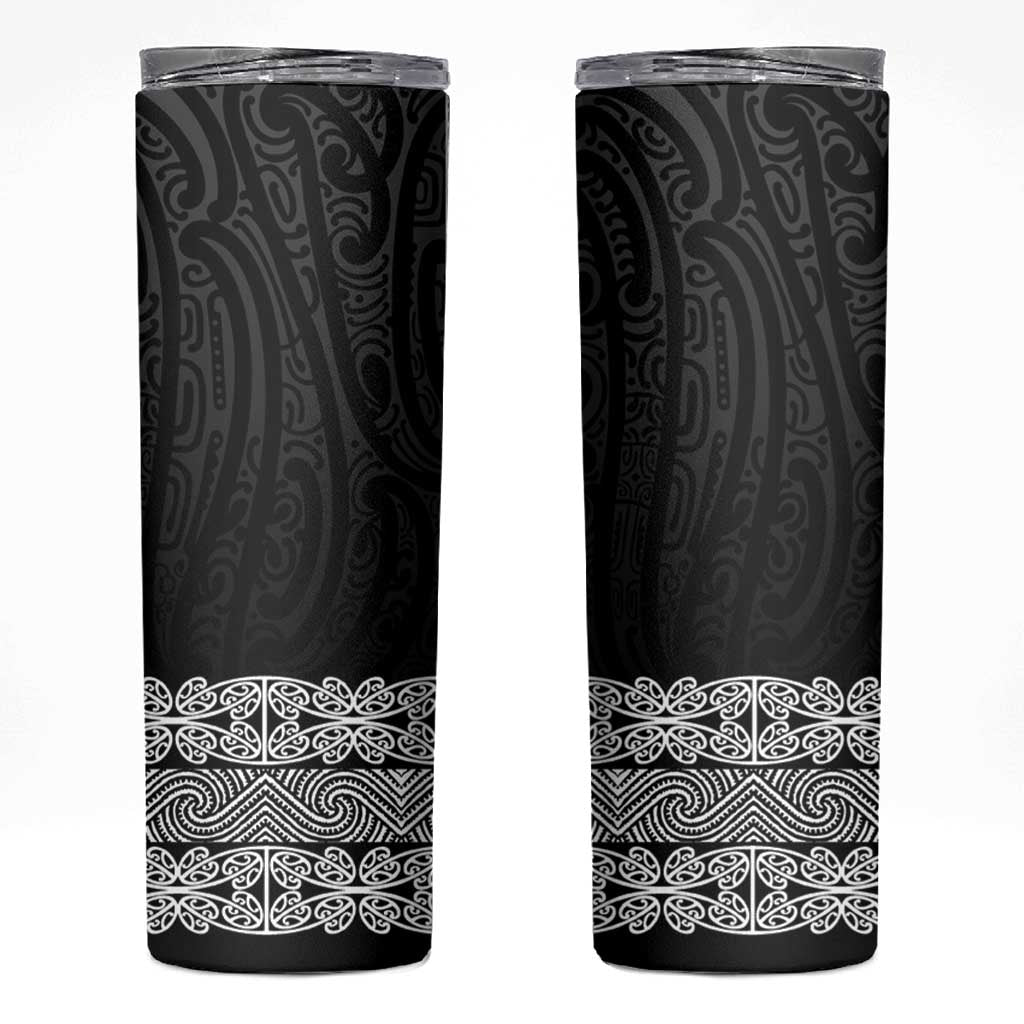 New Zealand Maori Kowhaiwhai Skinny Tumbler Pango Maui and Mangopare LT9 Black - Polynesian Pride