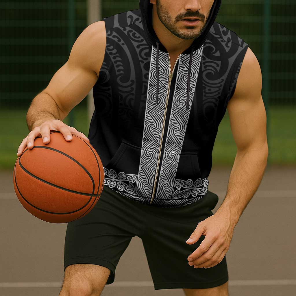 New Zealand Maori Kowhaiwhai Sleeveless Zip Hoodie Pango Maui and Mangopare - Polynesian Pride