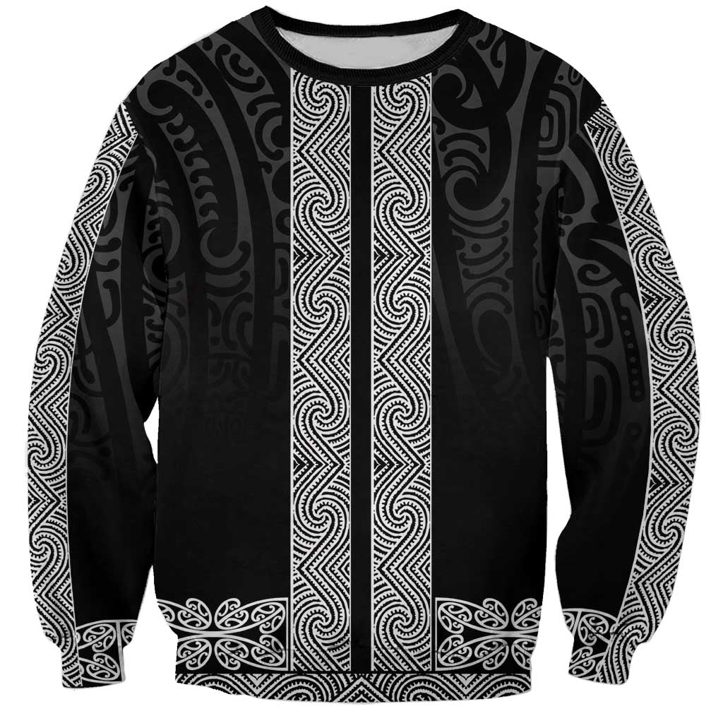 New Zealand Maori Kowhaiwhai Sweatshirt Pango Maui and Mangopare LT9 Unisex Black - Polynesian Pride