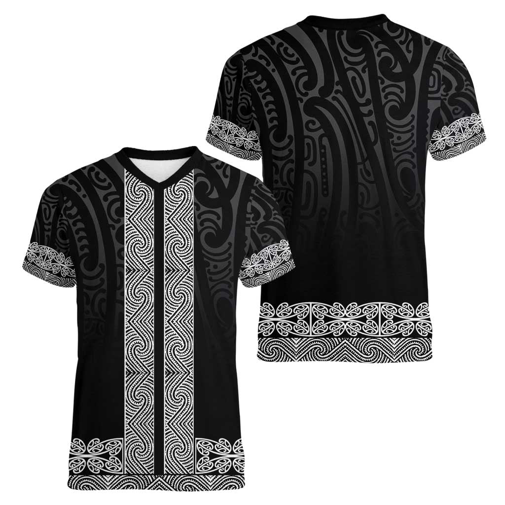 New Zealand Maori Kowhaiwhai Women V-Neck T-Shirt Pango Maui and Mangopare LT9 - Polynesian Pride