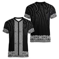 New Zealand Maori Kowhaiwhai Women V-Neck T-Shirt Pango Maui and Mangopare LT9 - Polynesian Pride