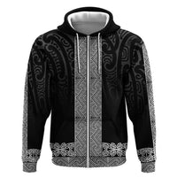 New Zealand Maori Kowhaiwhai Zip Hoodie Pango Maui and Mangopare