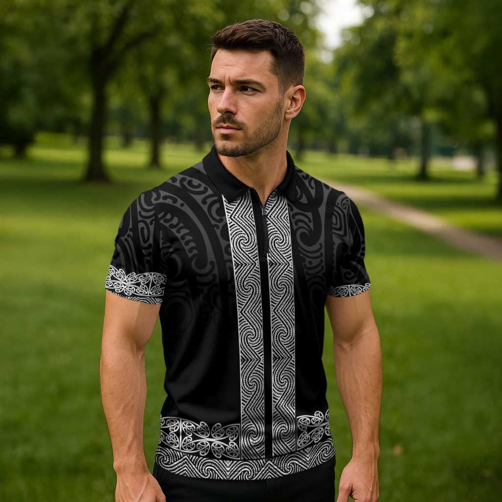 New Zealand Maori Kowhaiwhai Zipper Polo Shirt Pango Maui and Mangopare - Polynesian Pride